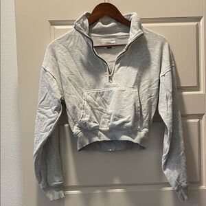 American Eagle Outfitters Light Gray Cropped Quarter-Zip Hoodie
